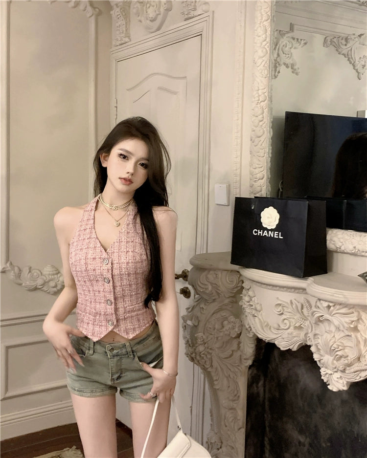 Rosé Frame Tweed Vest