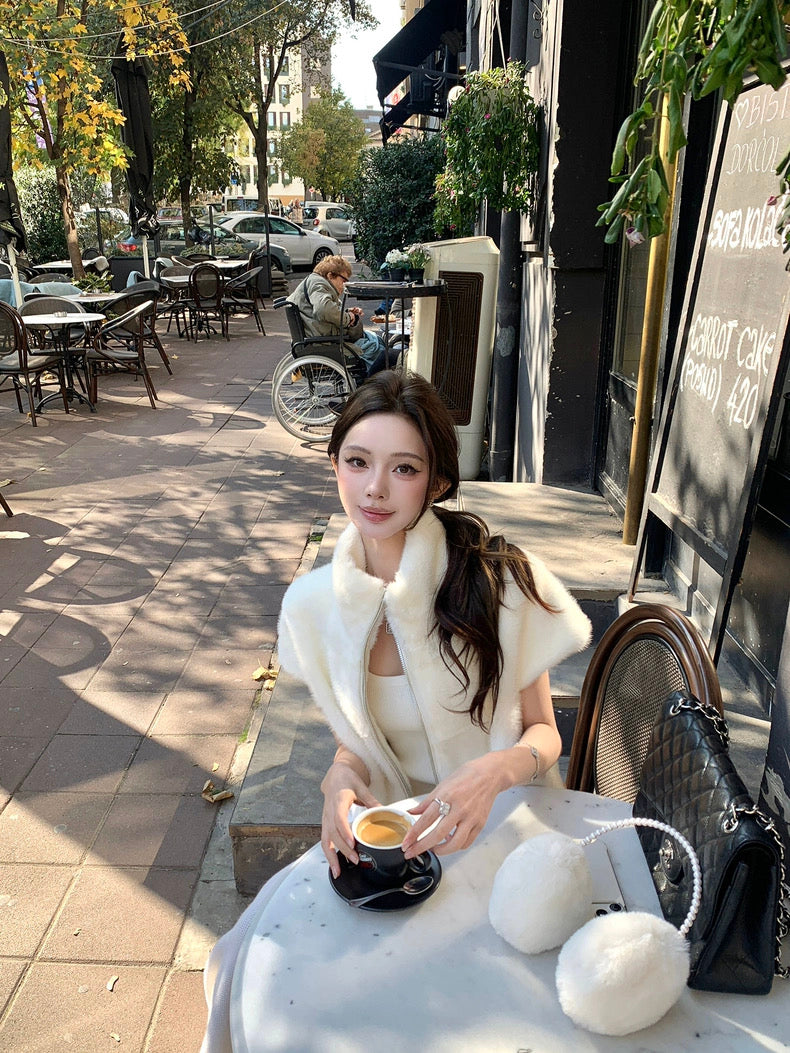 Polar Halo Pelzmantel mit Reißverschluss