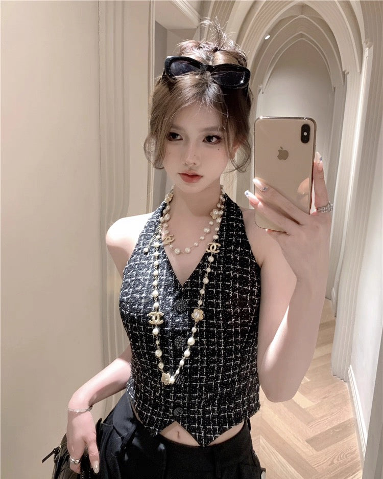 Noir Tweed Vest Top