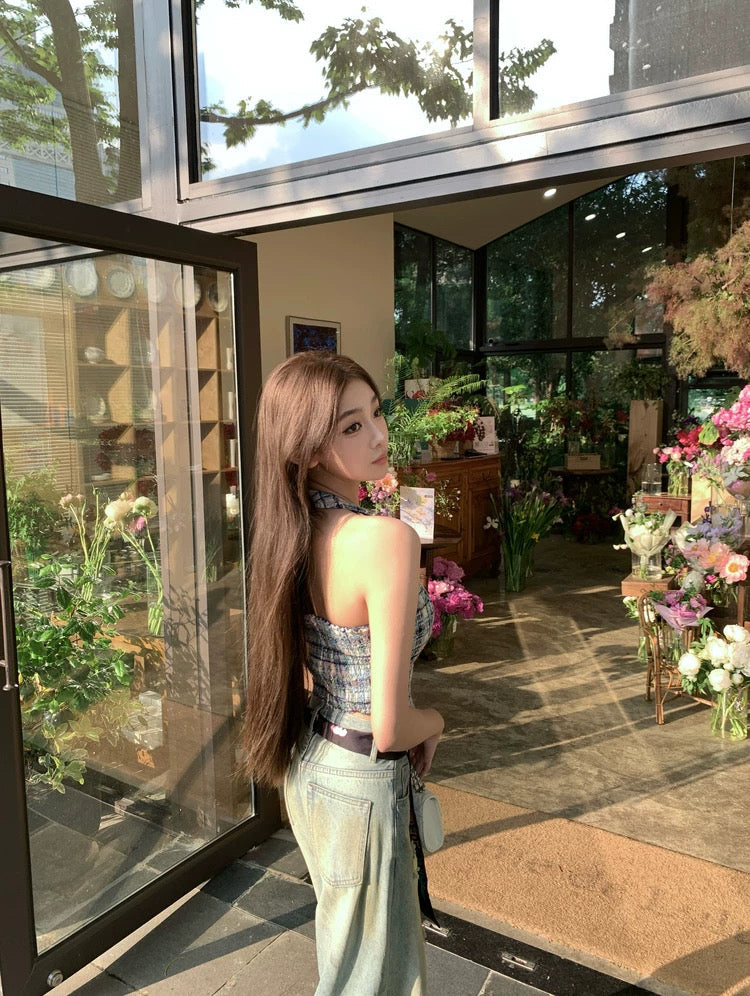 Rosé Grid Tweed Vest