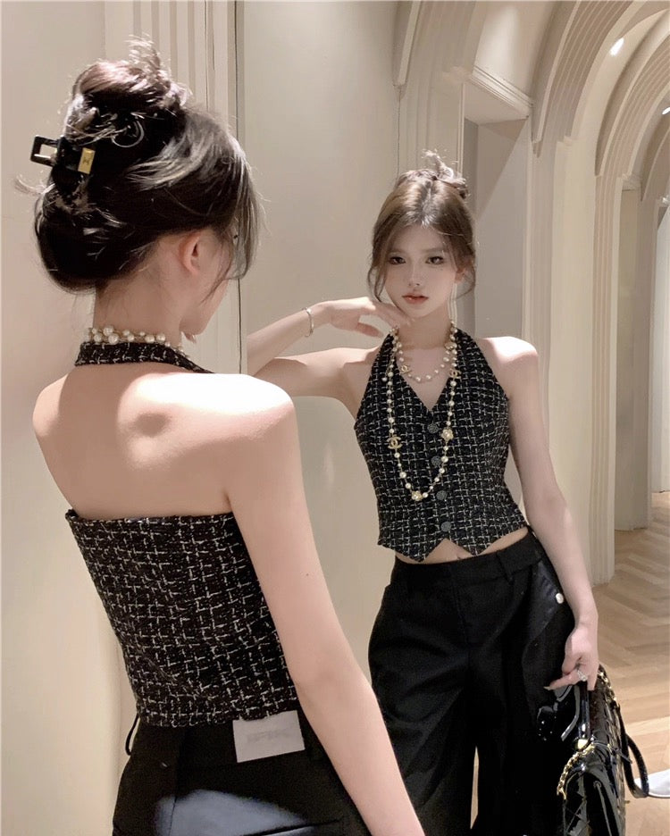 Noir Tweed Vest Top
