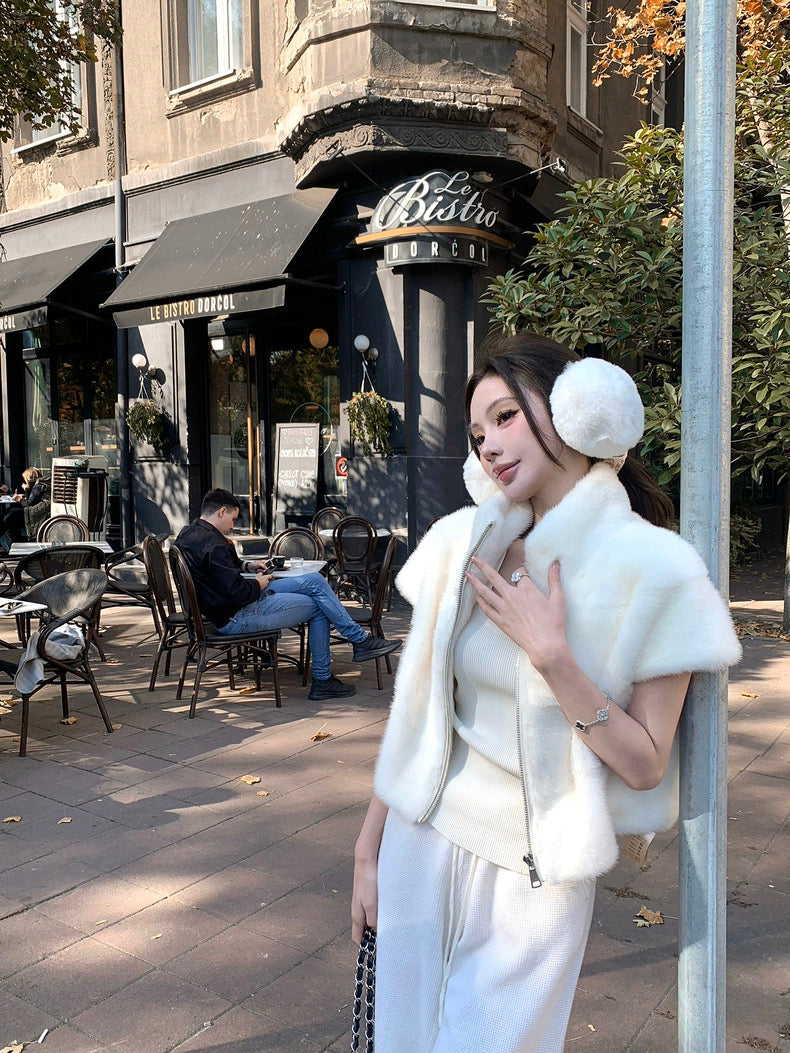 Polar Halo Pelzmantel mit Reißverschluss