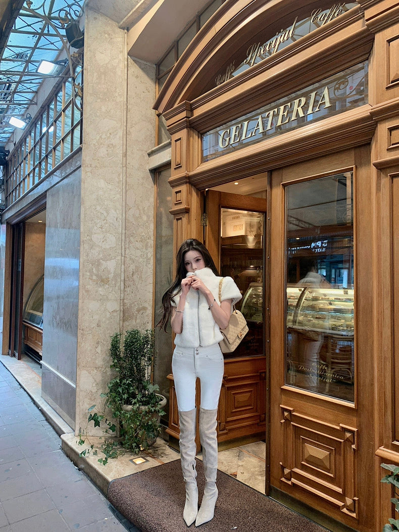 Polar Halo Pelzmantel mit Reißverschluss