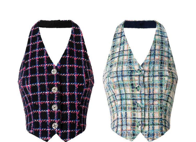 Rosé Grid Tweed Vest