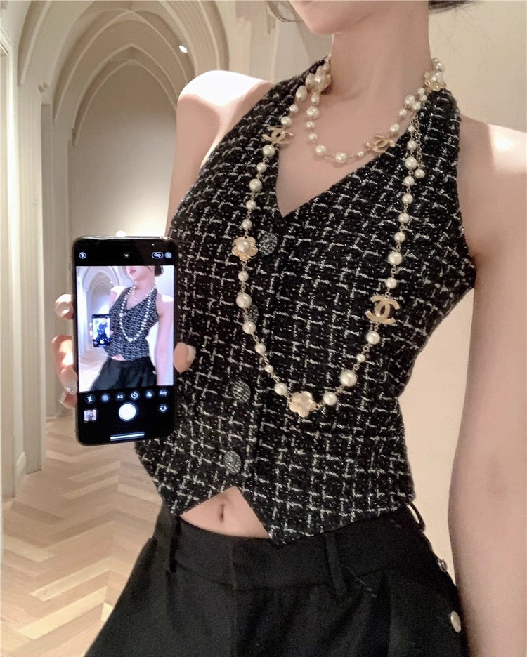 Noir Tweed Vest Top