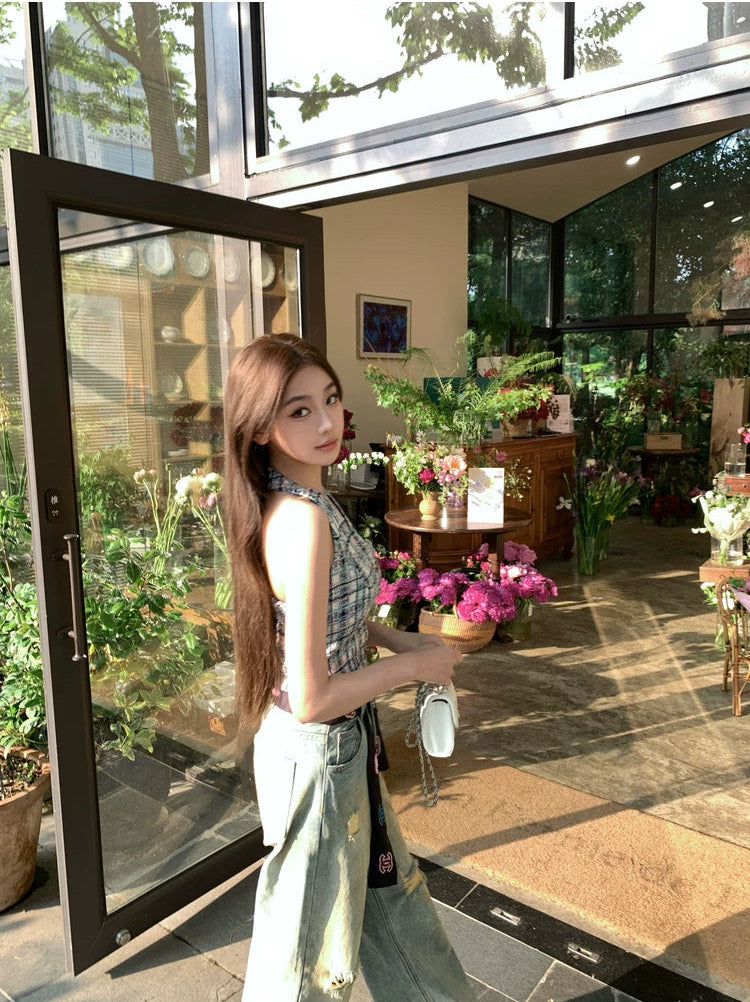 Rosé Grid Tweed Vest