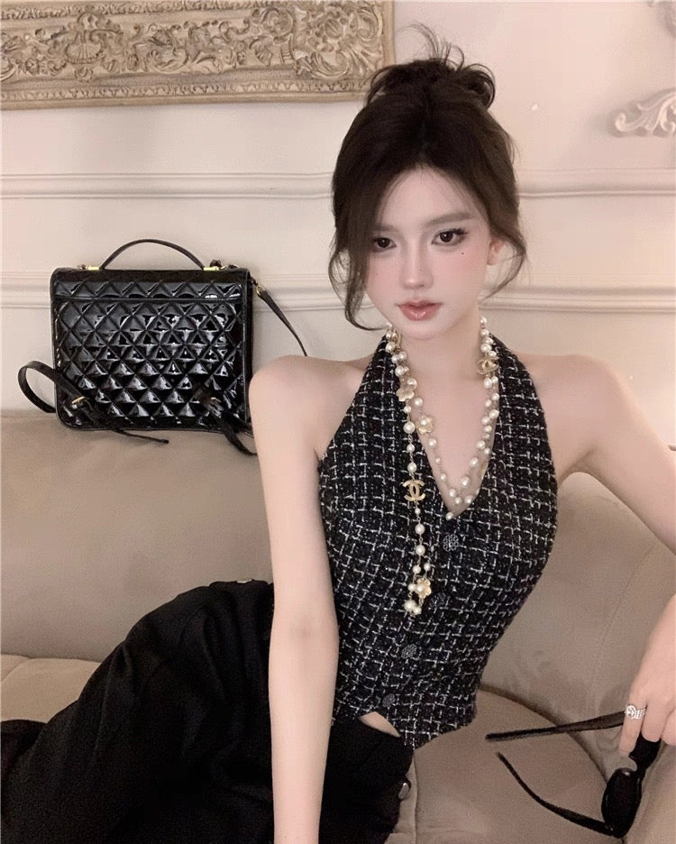 Noir Tweed Vest Top