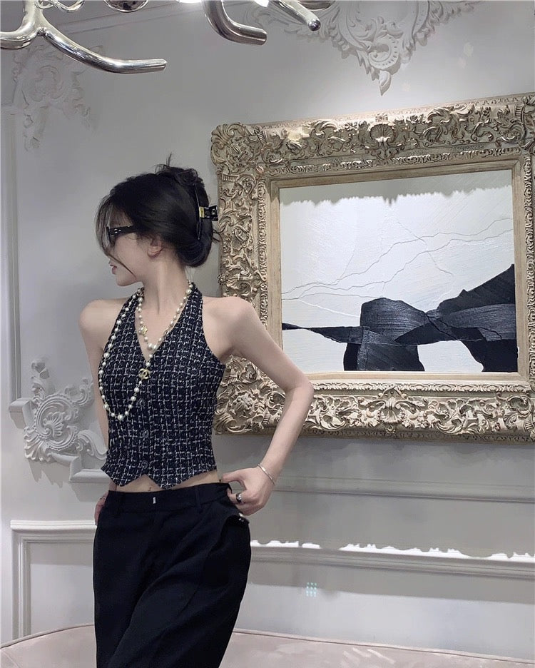 Noir Tweed Vest Top
