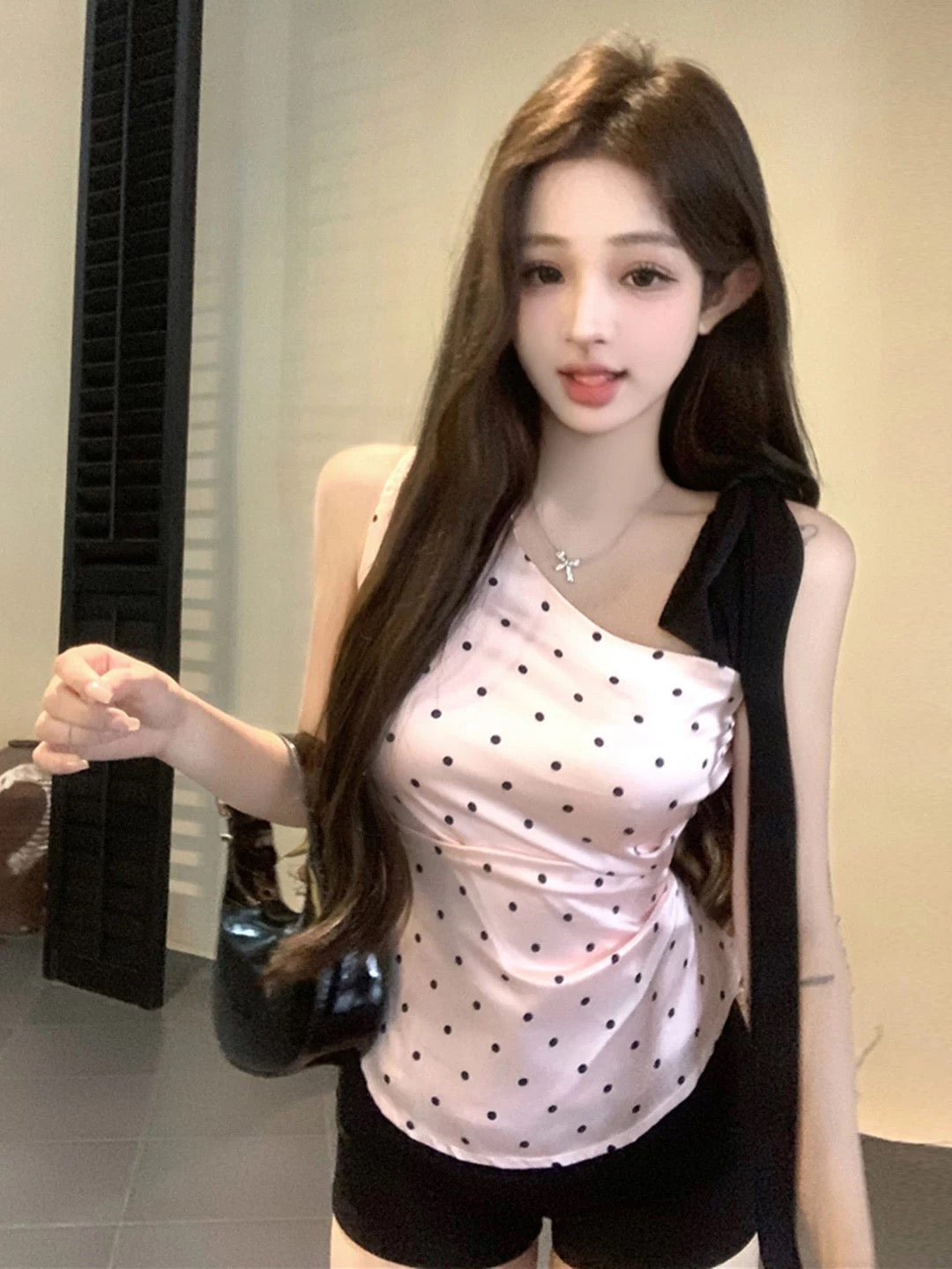 Velour Dot Ribbon Top