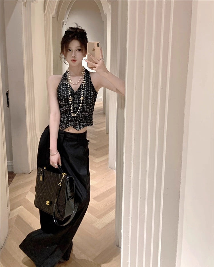 Noir Tweed Vest Top