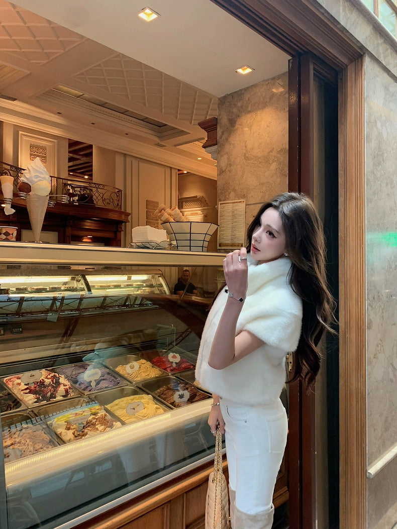 Polar Halo Pelzmantel mit Reißverschluss