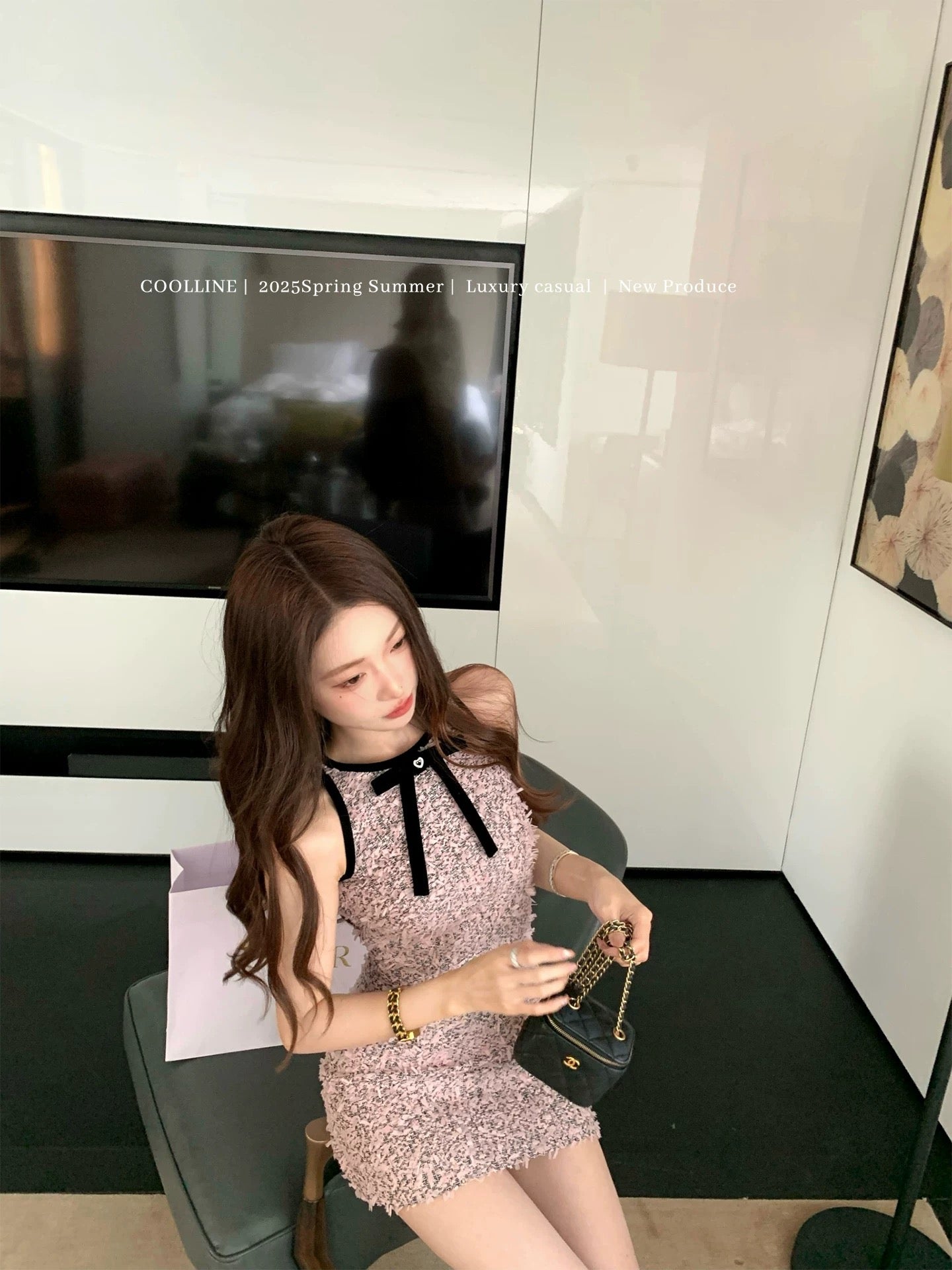 Petite Rosé Tweed Dress