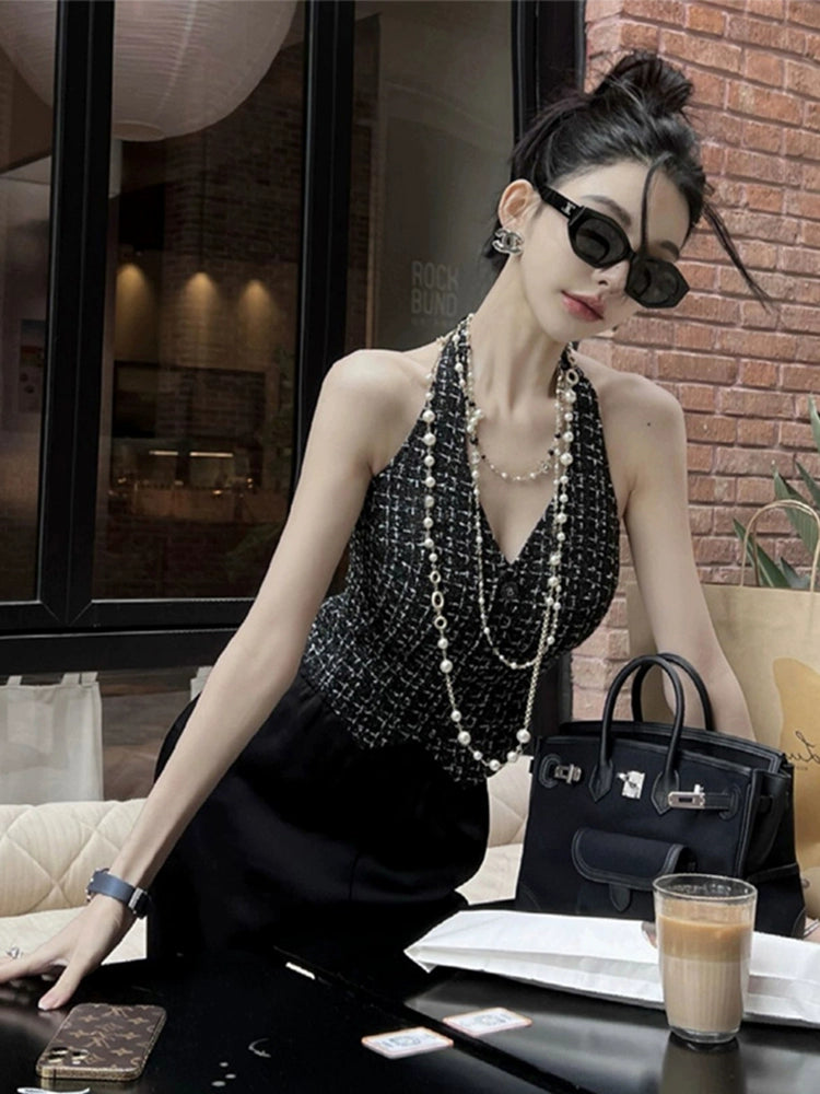 Noir Tweed Vest Top