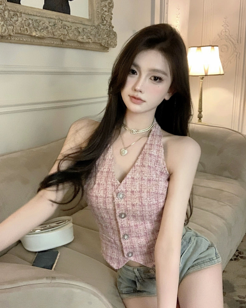 Rosé Frame Tweed Vest