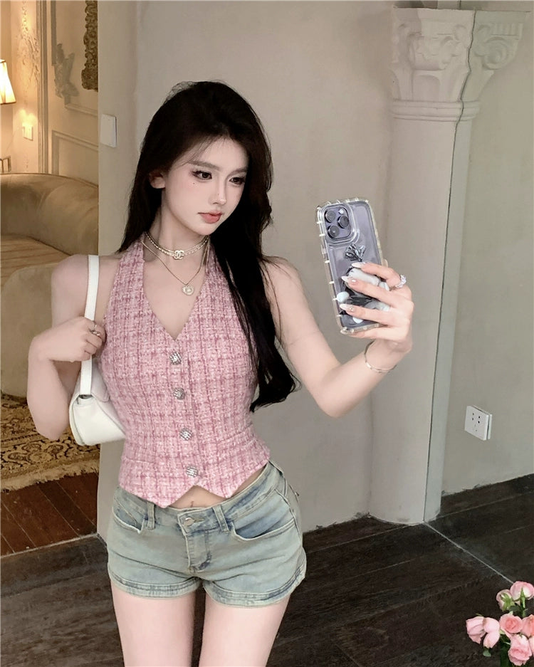 Rosé Frame Tweed Vest