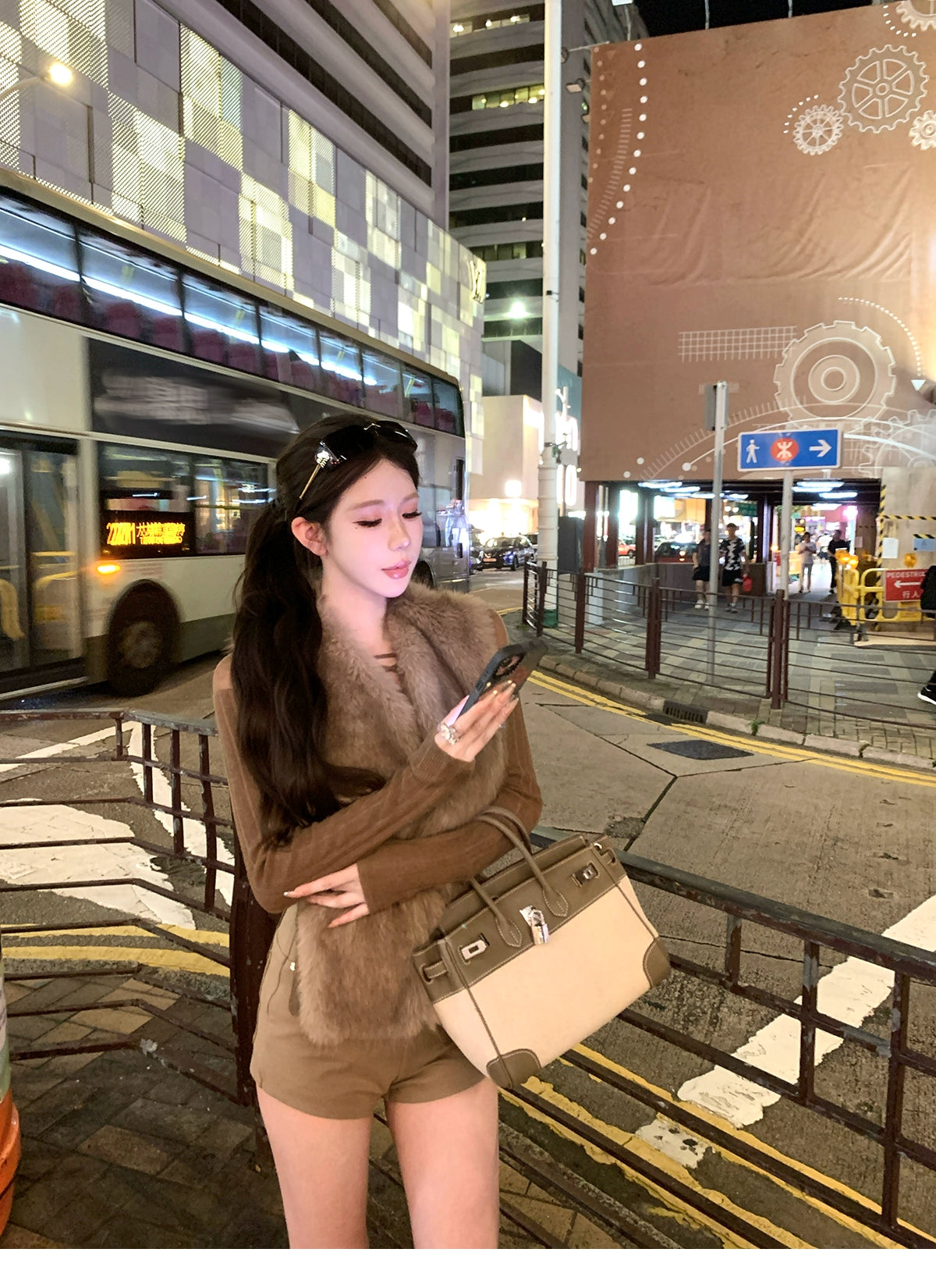 kubiliv [Tokyo Vibe] vintage halter back imitation mink fur waist fur vest sleeveless jacket