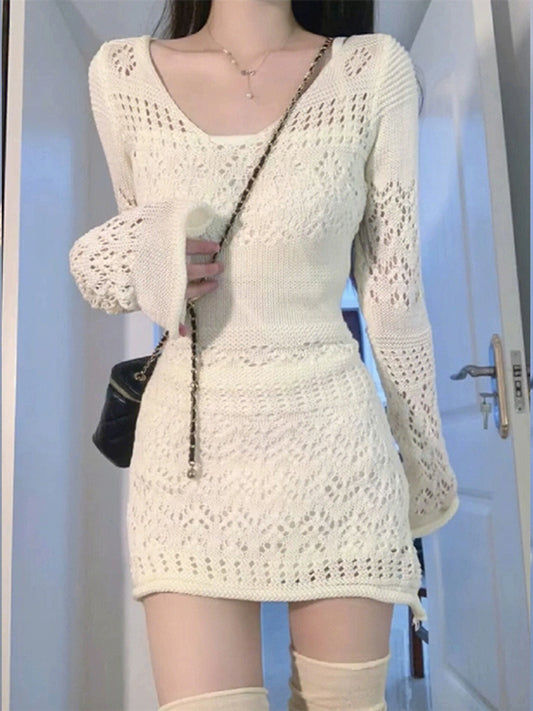 Cream Lace Knit Dress
