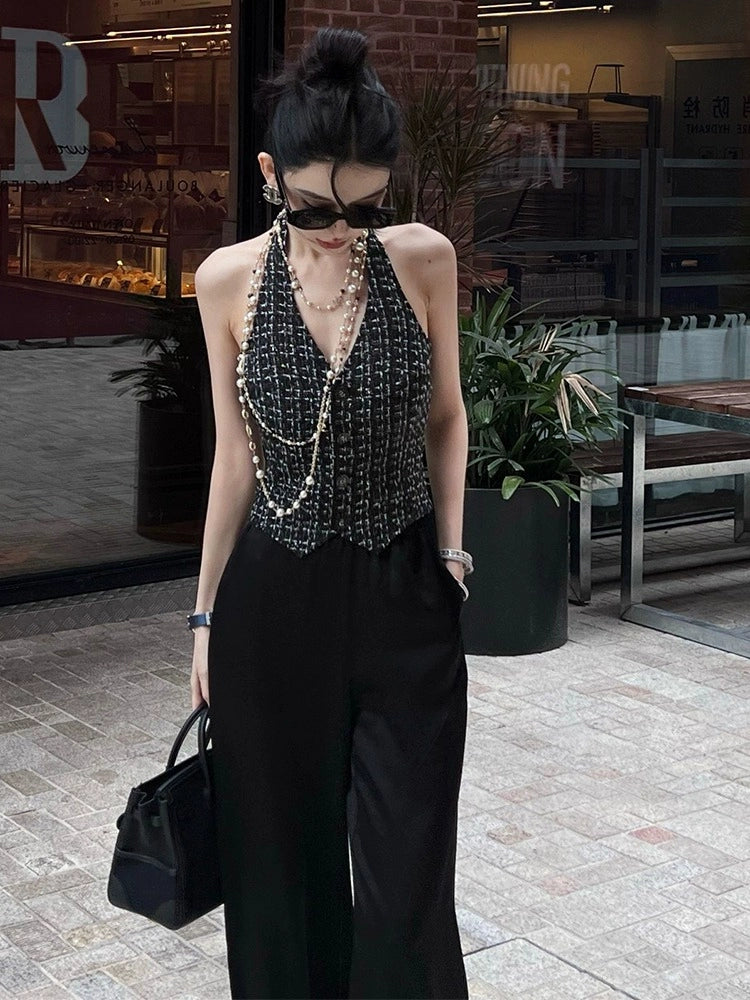 Noir Tweed Vest Top