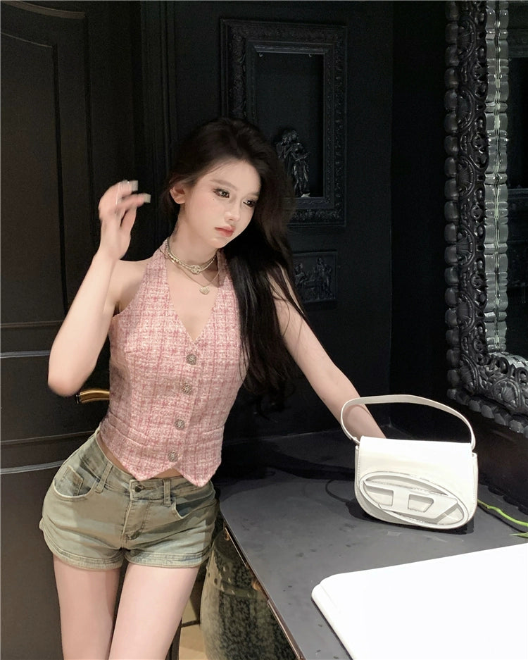 Rosé Frame Tweed Vest