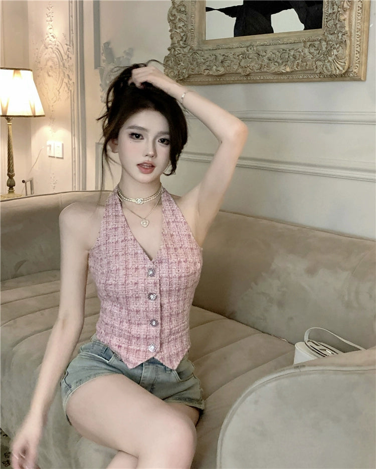 Rosé Frame Tweed Vest