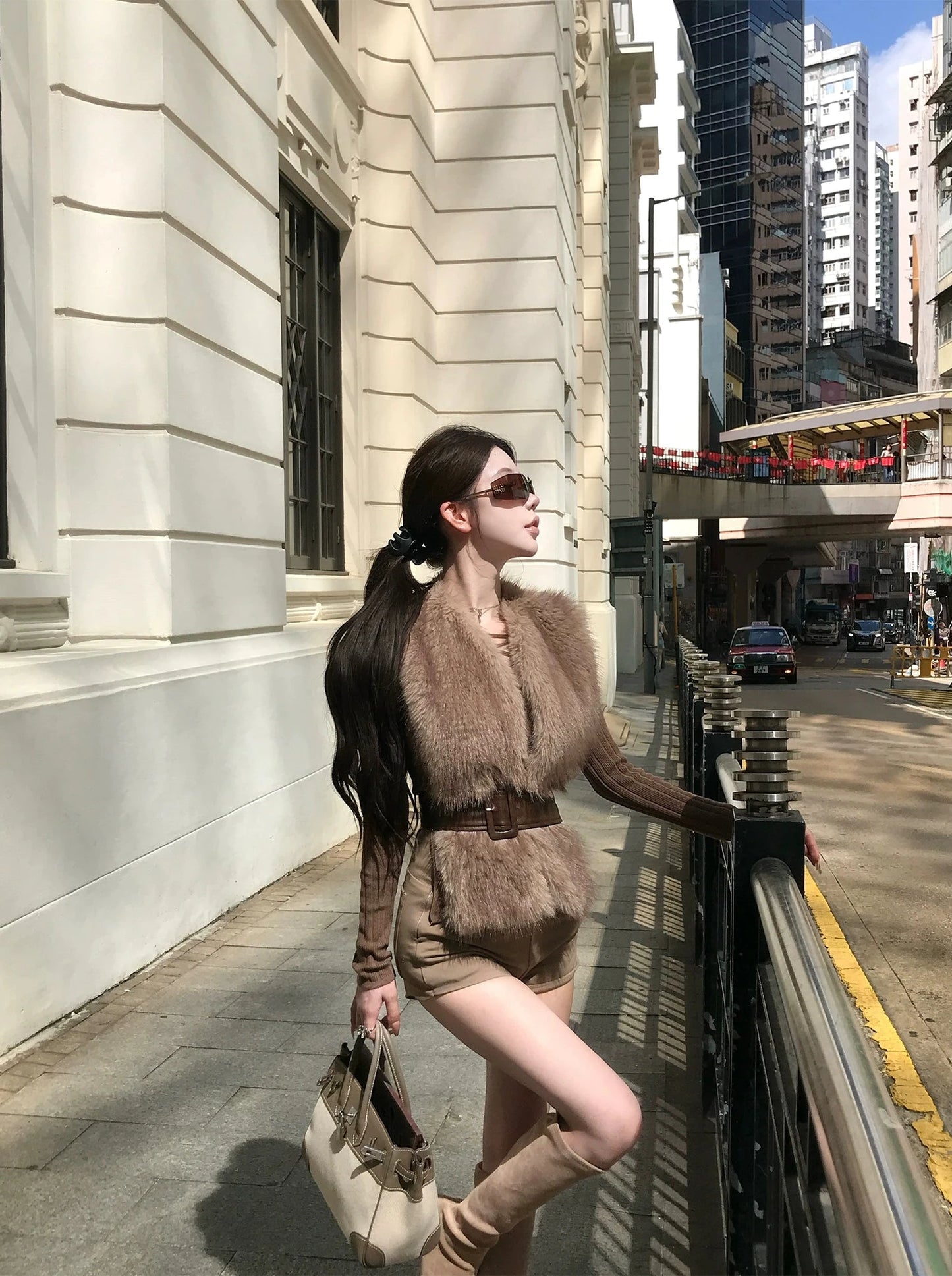 kubiliv [Tokyo Vibe] vintage halter back imitation mink fur waist fur vest sleeveless jacket