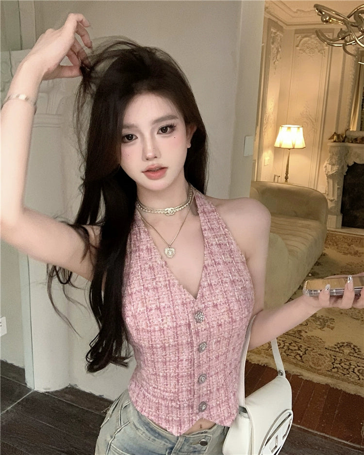 Rosé Frame Tweed Vest