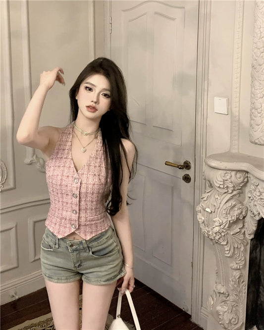 Rosé Frame Tweed Vest