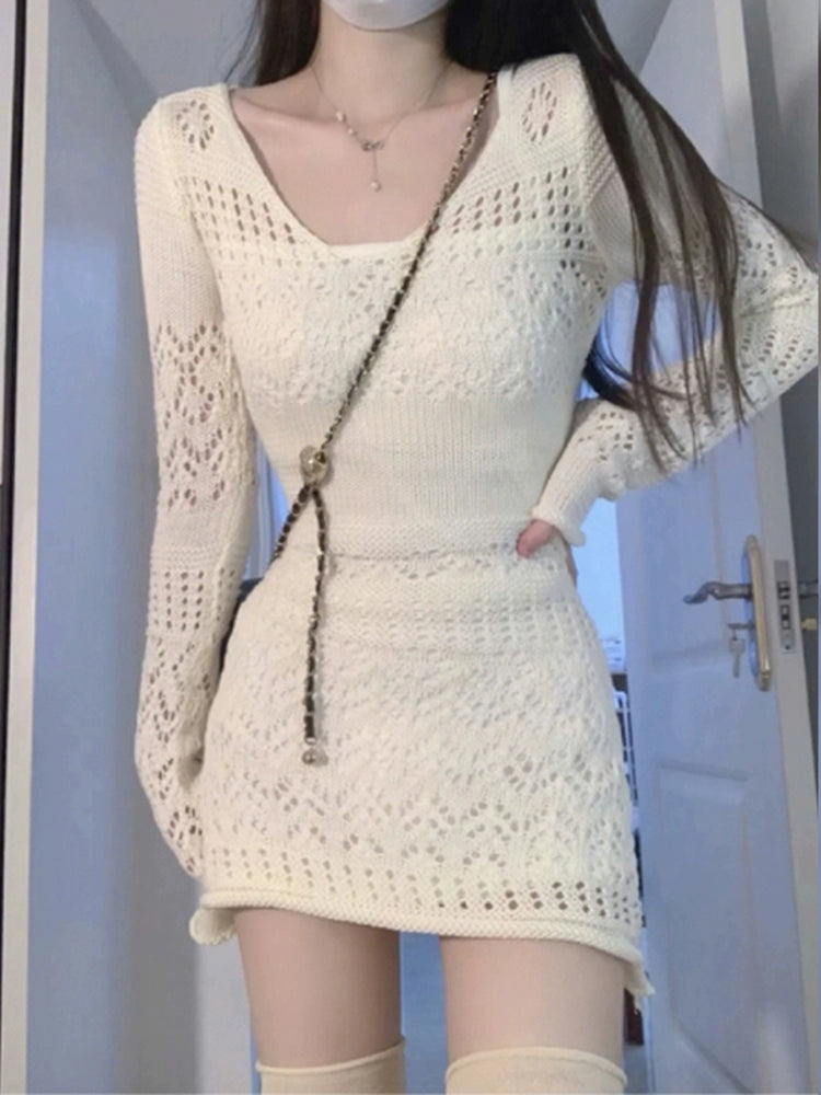 Cream Lace Knit Dress