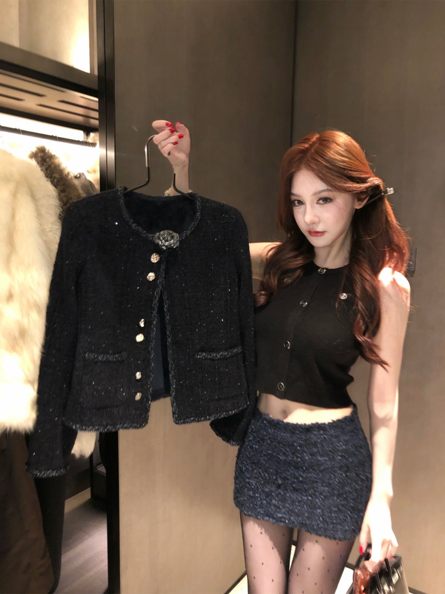 Black Button Curve Tank