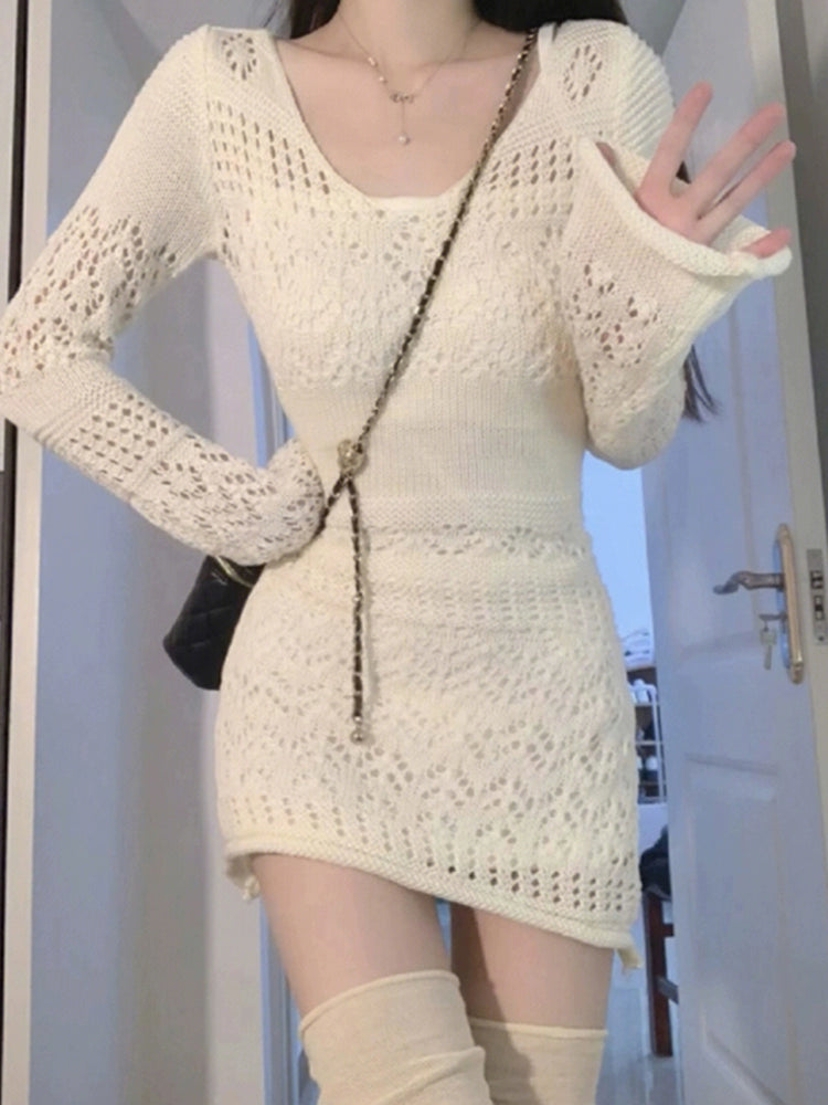 Cream Lace Knit Dress