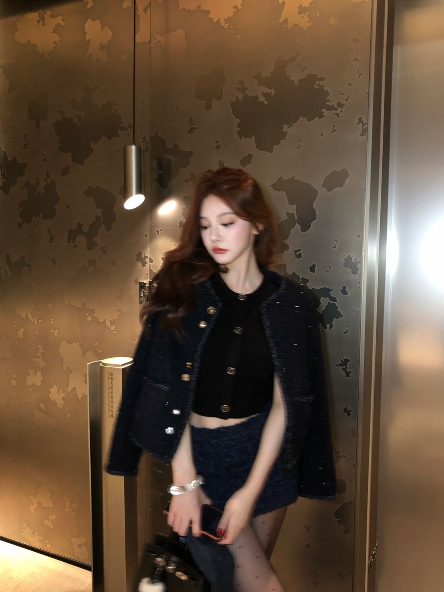 Black Button Curve Tank