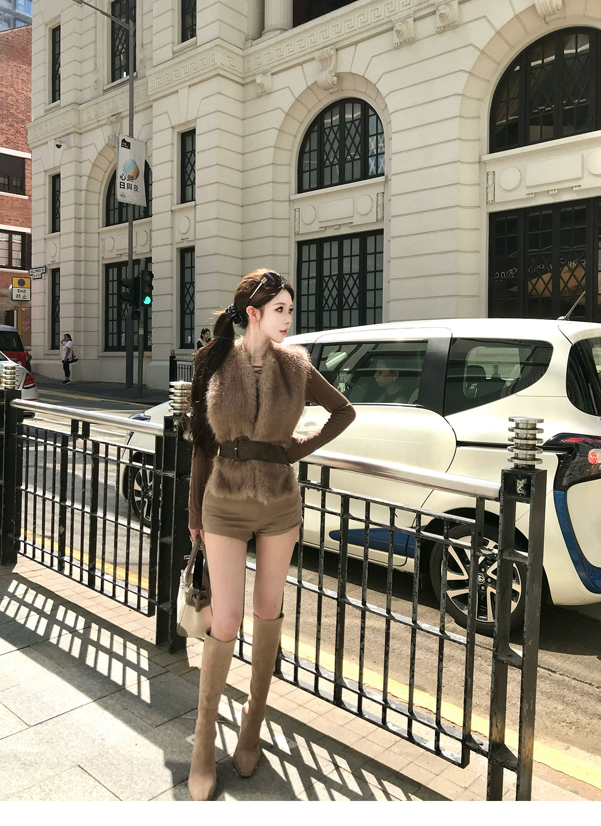 kubiliv [Tokyo Vibe] vintage halter back imitation mink fur waist fur vest sleeveless jacket