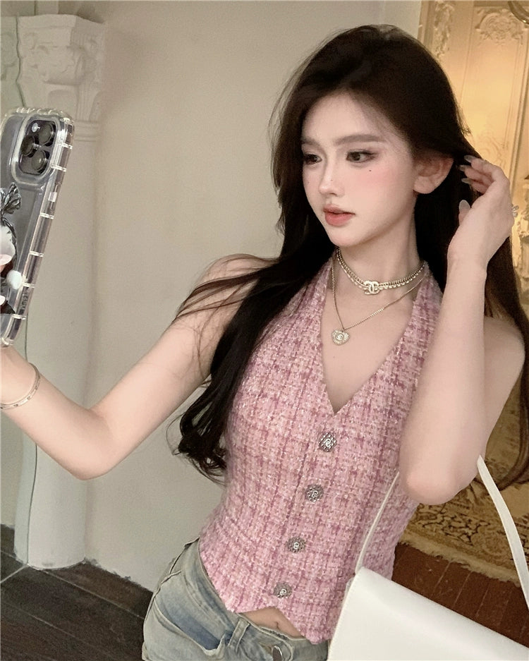 Rosé Frame Tweed Vest