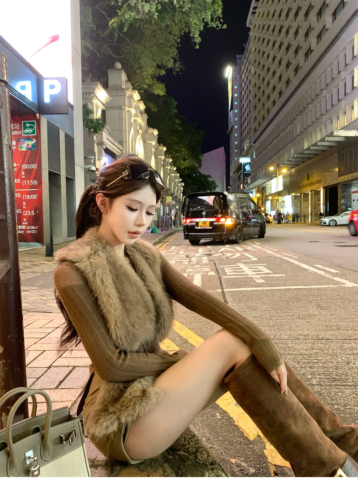 kubiliv [Tokyo Vibe] vintage halter back imitation mink fur waist fur vest sleeveless jacket